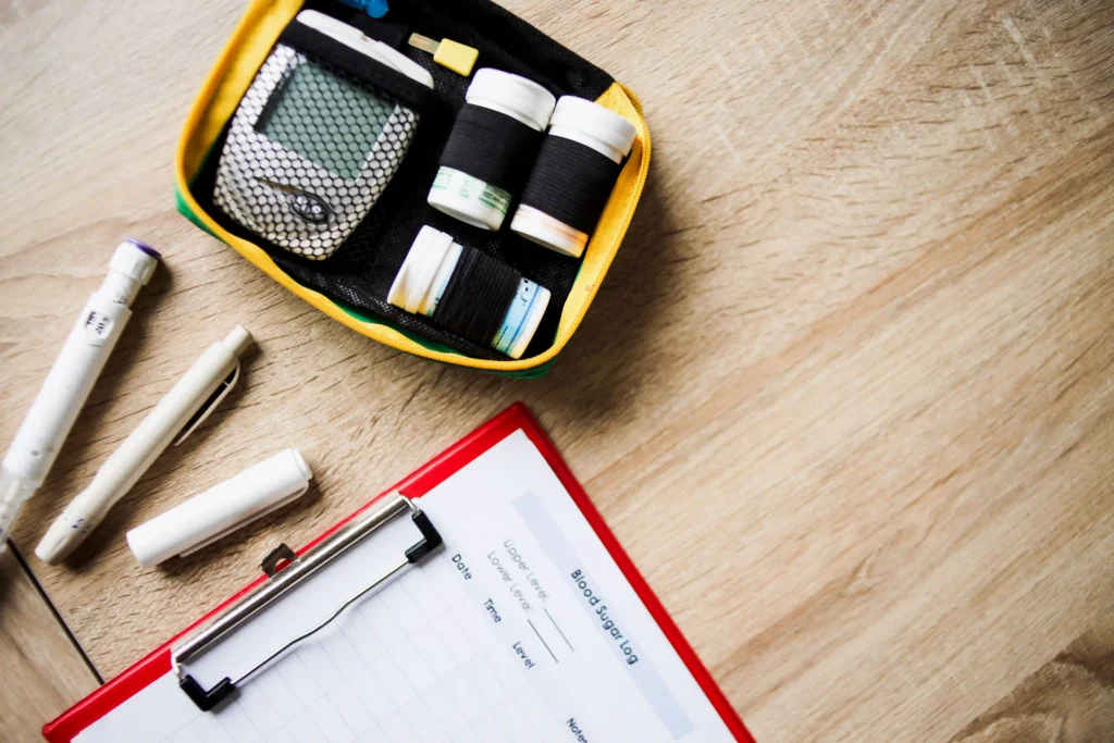 NovoLog insulin pen with blood glucose meter and test strips