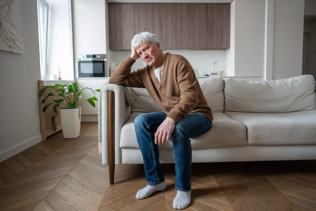 Senior man feeling tired after stopping Trulicity medication.