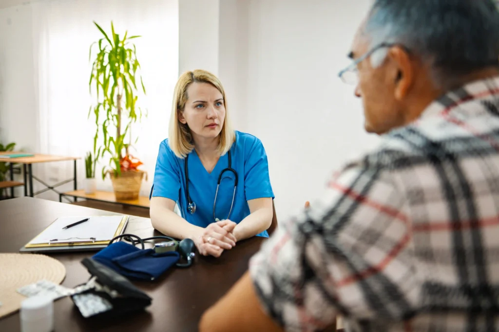 Patient consulting a healthcare provider about medication concerns