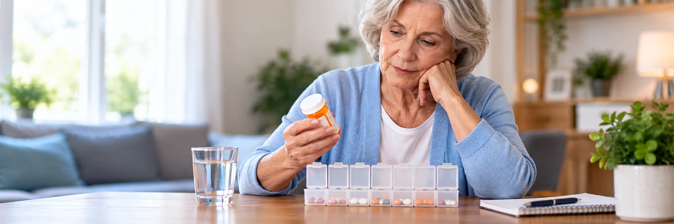 Older woman checking a missed dose of quetiapine